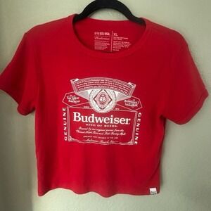 RSQ Budweiser Tshirt Crop Top Beer Logo Shirt Women Size X-Large